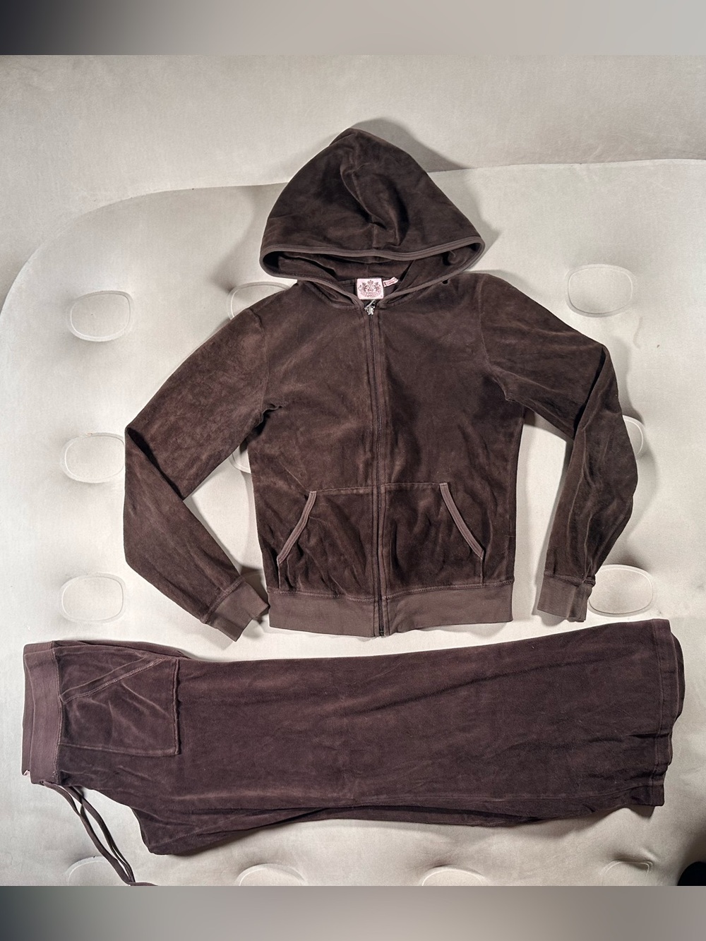Juicy Couture Vintage USA Made  Chocolate Brown Med Retro Velour Track Suit Y2K